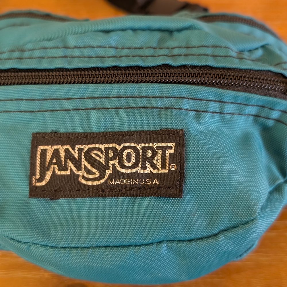 Vintage 90s Jansport Teal Waist Fanny Crossbody Pack with Black Logo Patch